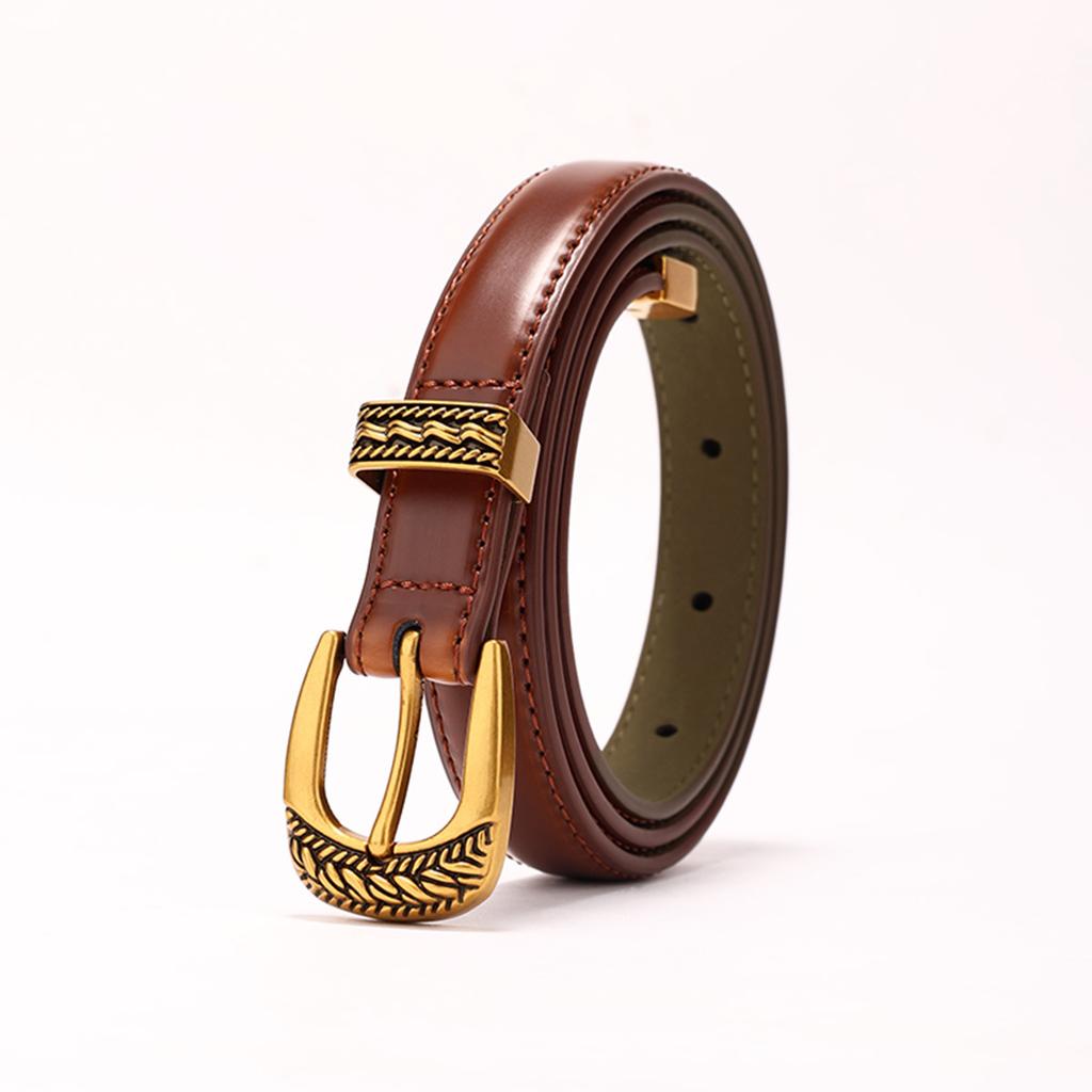 Vintage Engraved Pin Buckle Leather Belt Women'S Alloy Pin Buckle Head Fashion Versatile Jeans Dress Belt