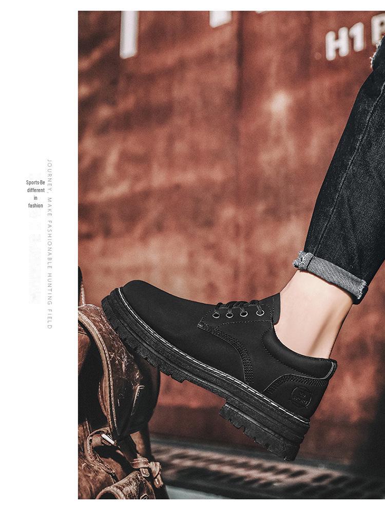 Cizme Martin galbene cu șireturi pentru bărbați Four Seasons: Pantofi de lucru casual de exterior cu talpă joasă, stilați