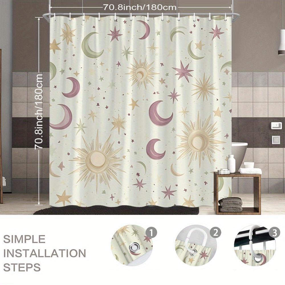 Vintage Celestial Moon And Star Shower Curtain Polyester Fabric Farmhouse Bathroom Decor Waterproof Bath Divider