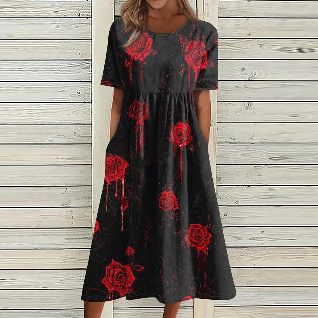 Summer Dress For Women Casual Printed Short-Sleeve Beach Swing Dress