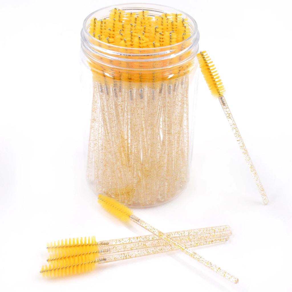 CNKESS 50Pc bags/cans Disposable Eyelash Extension Mascara Wand Glitter Micro Lash Brushes Spoolie With Container Case Wholesale