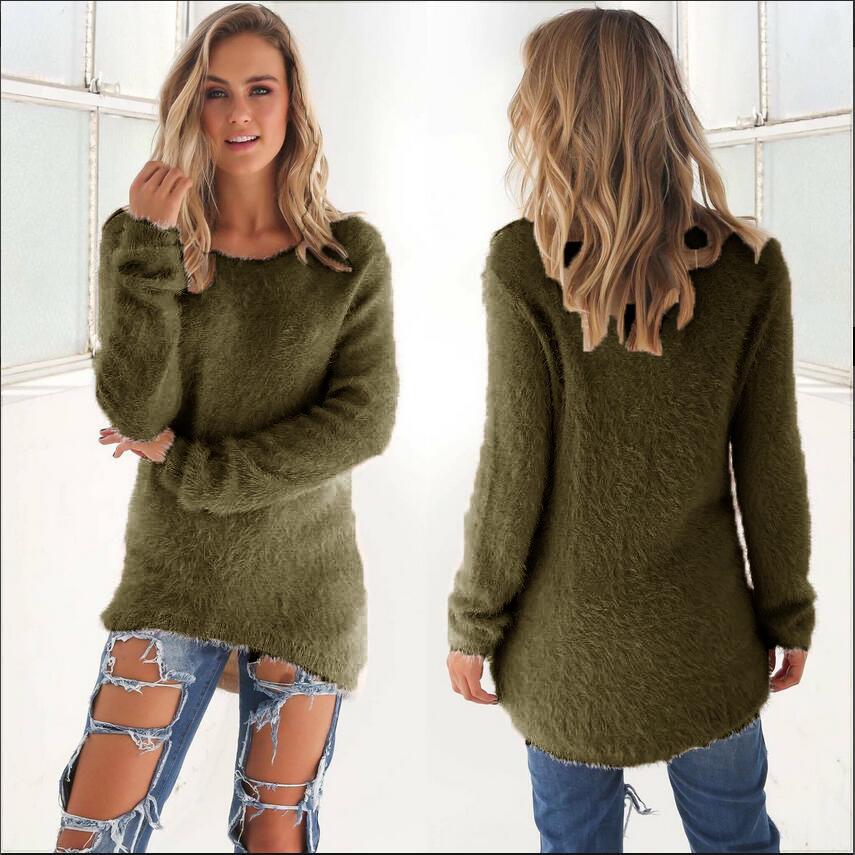 Women's Solid Color Long Sleeve Sweater Top for Autumn/Winter