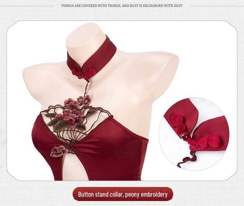 Manyan Sexy Halter Neck Cutout High Waist Split Cheongsam Lingerie