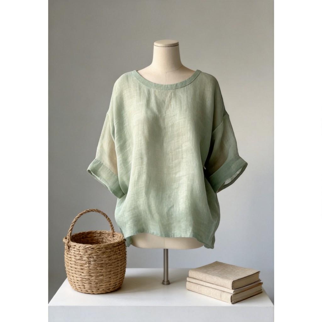 Cotton Linen T Shirt With Rounded Neck For Casual Daily Wear