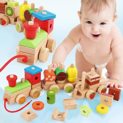 Buche Holz Kinder Früherziehung Obst Zug Set Spalte Große Korn Bausteine
