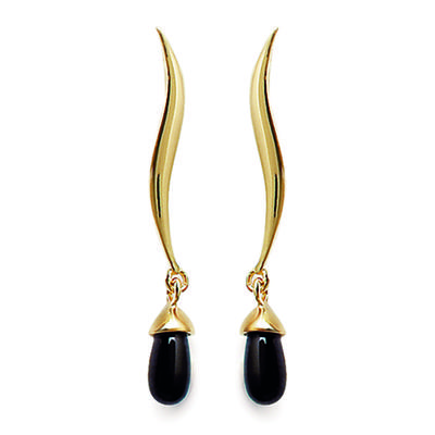[C6351] - Gold Plated 'Nora' Golden Onyx Earrings - 35x4 Mm