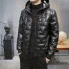 Mens Thick Warm Glossy Black Jackets Outwear Men's Clothings Winter Hooded Parkas Men Windbreaker Fashion Thermal Coats