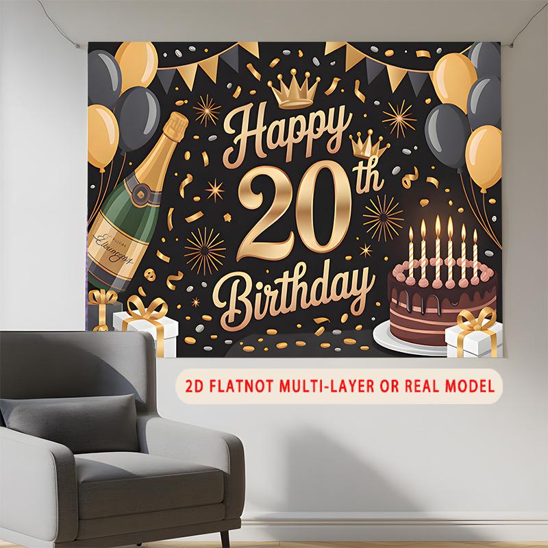 Party Backdrop Birthday Crown 20Th Photo Booth Background Wall Decor