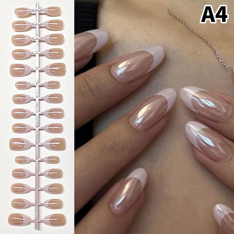 French Pearlescent Full Cover Press On Nails 30pcs Set False Nail Tips Comfortable Wear for School Dances and Events