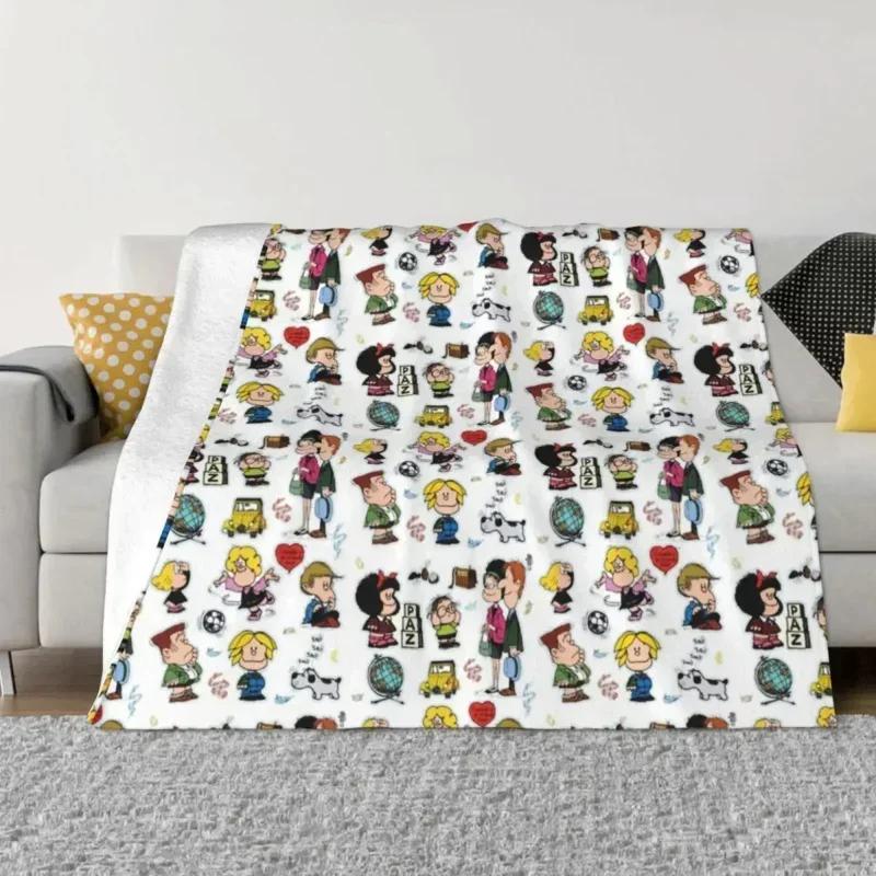 Mafalda And Her Characters Blanket Fleece Textile Decor Portable Super Warm Throw Blankets for Home Outdoor Bedding Throws