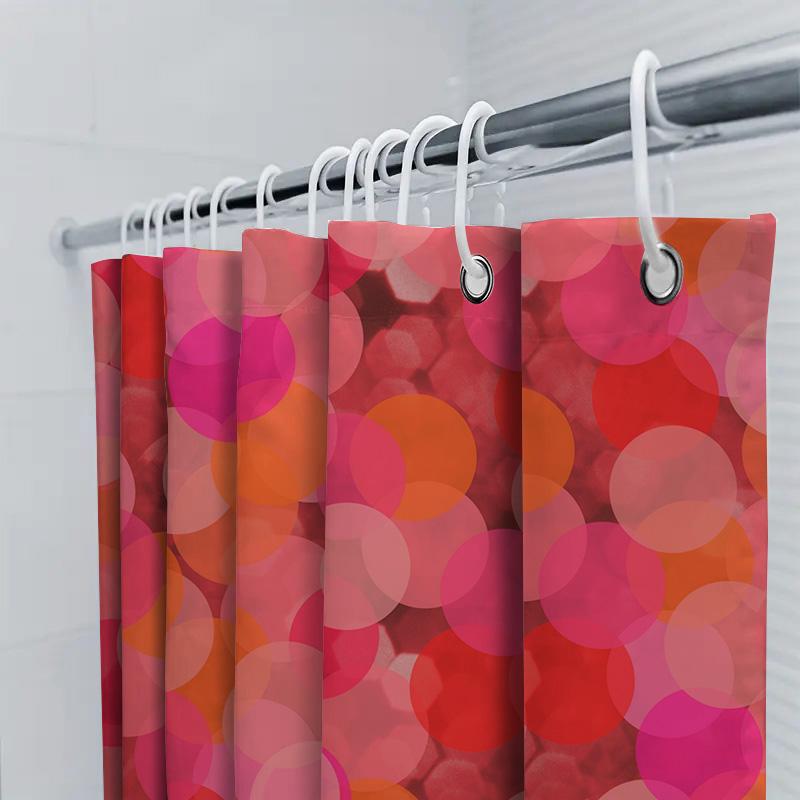 Modern Bathroom Decor: Bold Red Orange Circle Shower Curtain With Vibrant Blurred Light Design For Bathrooms