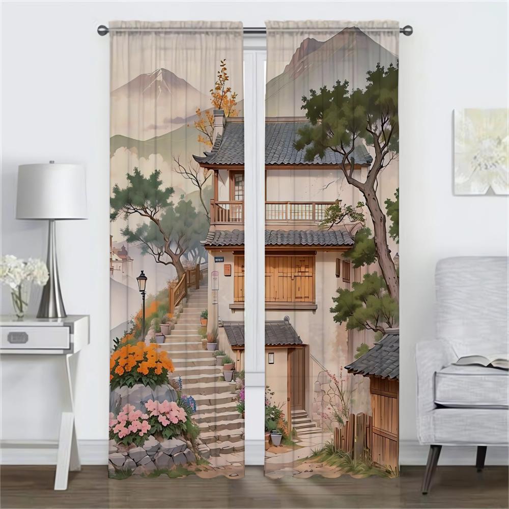 Cortinas Mosquiteiras 2 Peças The Autumn Days Shades Cortinas de Interior para Sala de Estar Tule para Quarto Cortina Blackout