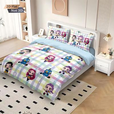 3Pcs K-Pop Demon Hunters Print Coreless Down Duvet Covers Various Sizes Soft Bedroom Bedding Decoration, Machine Washable