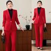 Women's Red Blazer and Micro-Flared Pants Set - 2025 Autumn Professional Suit for Formal Events