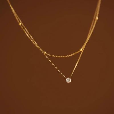 Doppelschichtige einzelne Diamantkette, Damen-Leichtluxus-Funkelnder Zirkon Mode-Temperament Schlüsselbein-Kette