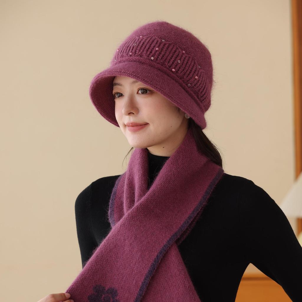 Autumn and Winter Warm Rabbit Fur Hat Women's Middle-aged and Elderly Cold-proof Ear Protection Hat Fashion Knitted Hat