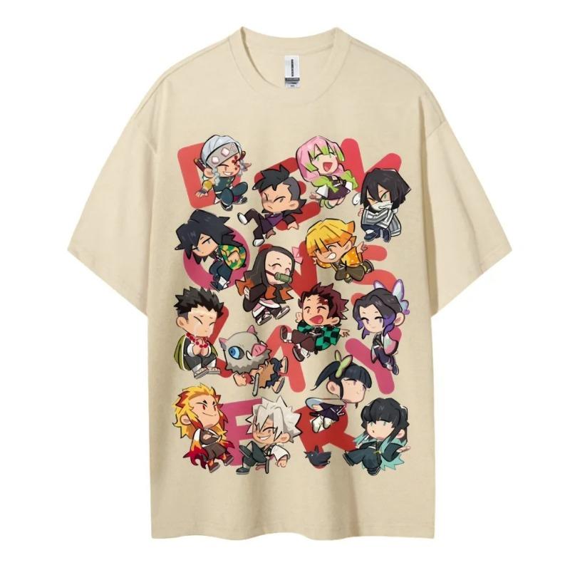 Plus Size Demon Slayer Summer Anime Printed Men, Women T-shirt Casual Parent Child Top Fashion Street Wear Harajuku Style Y2K