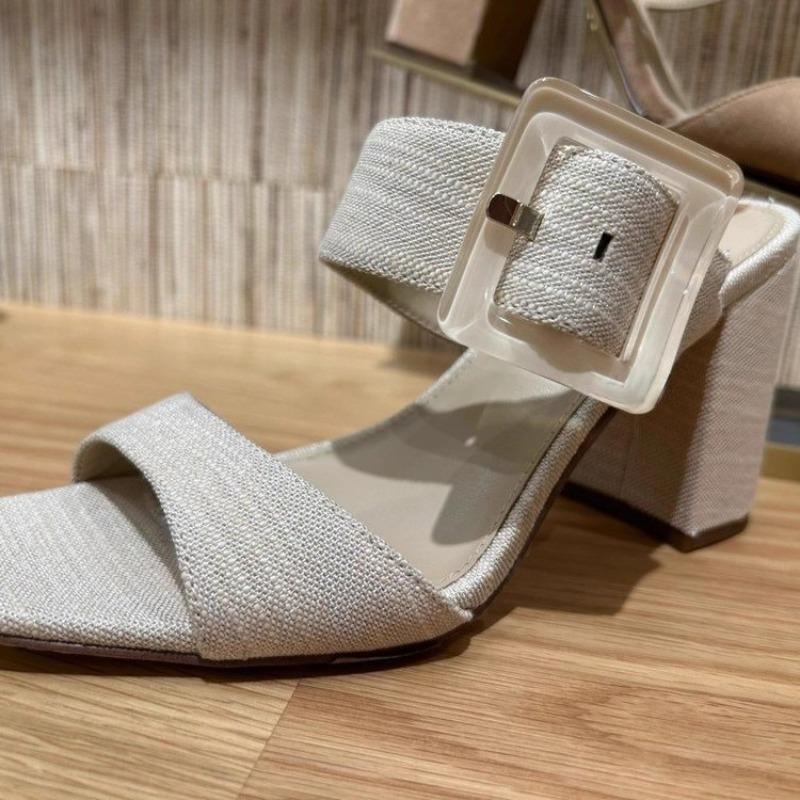 Fashion Block Heel High Heel Sandals Women Summer Square Buckle Open Toe High Heel Slippers Cold Mopping