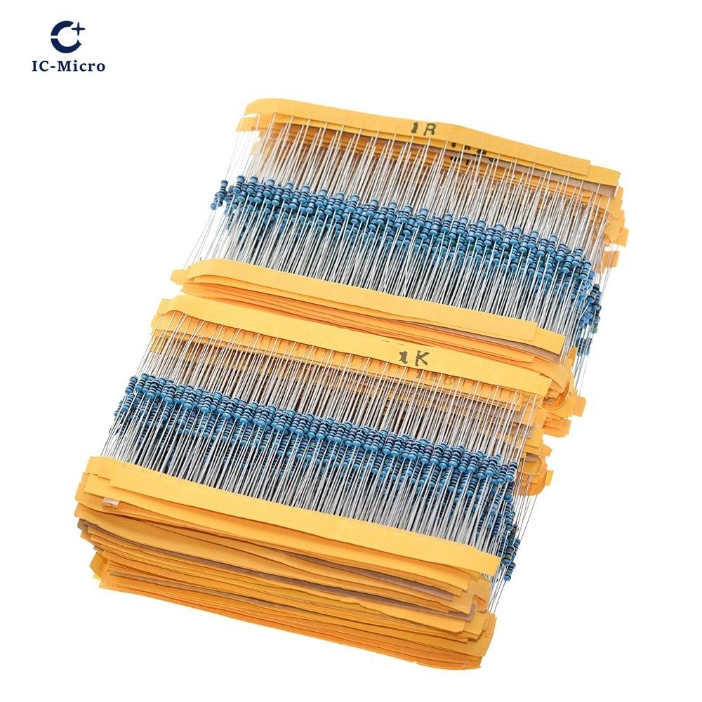 100pcs 1/4W 1R~22M 1% Metal Resistors 220R 100R 1K 1.5K 2.2K 4.7K 10K 22K 47K 100K 100 220 1K5 2K2 4K7 Ohm Resistances XZG