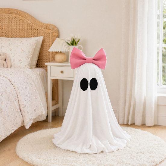 yangyizhi LED Ghost Decoration, Halloween Pink Bow Tabletop Ornament, Soft Fabric Haunted House Decor with Warm Glow for Home