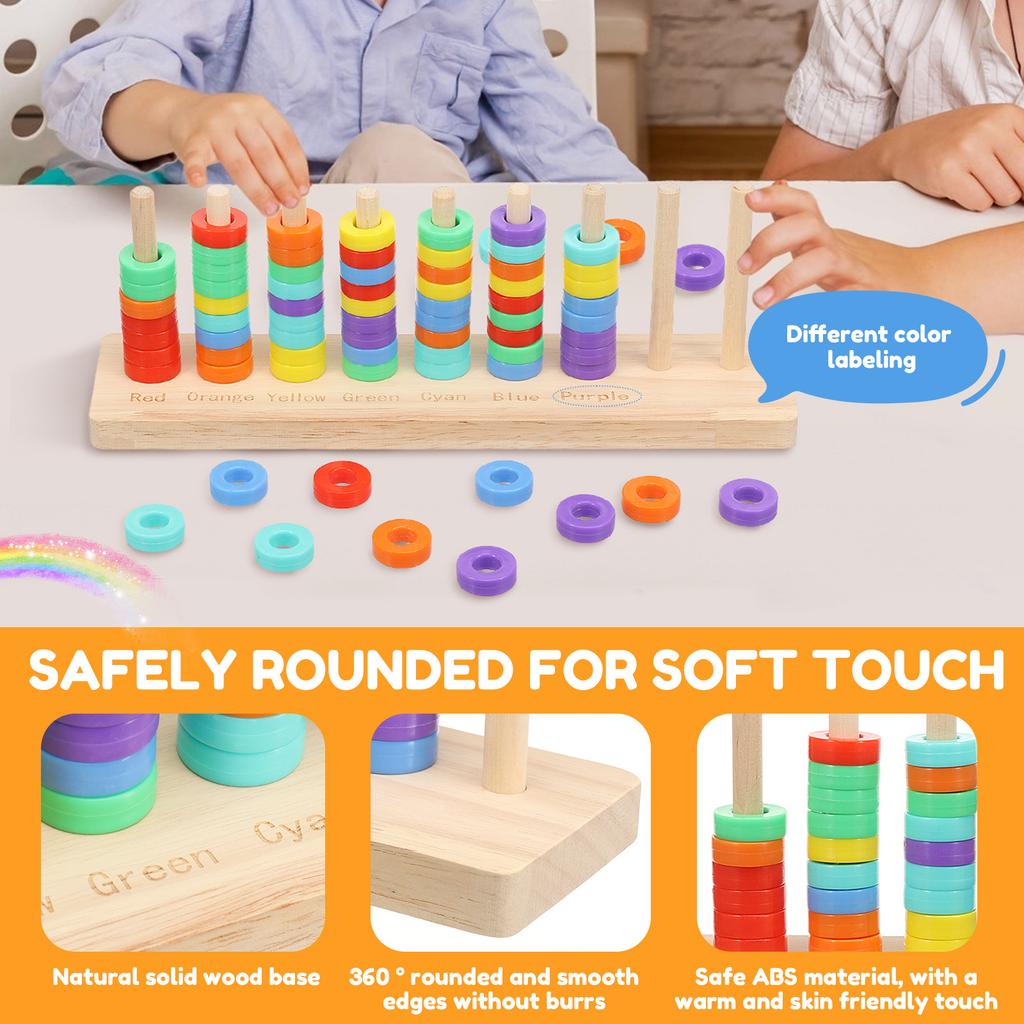 1Set Sorting Stacking Toy Wooden Sorting and Stacking Toy Educational Color Matching Stacking Puzzle Game for Toddlers Boys Girl