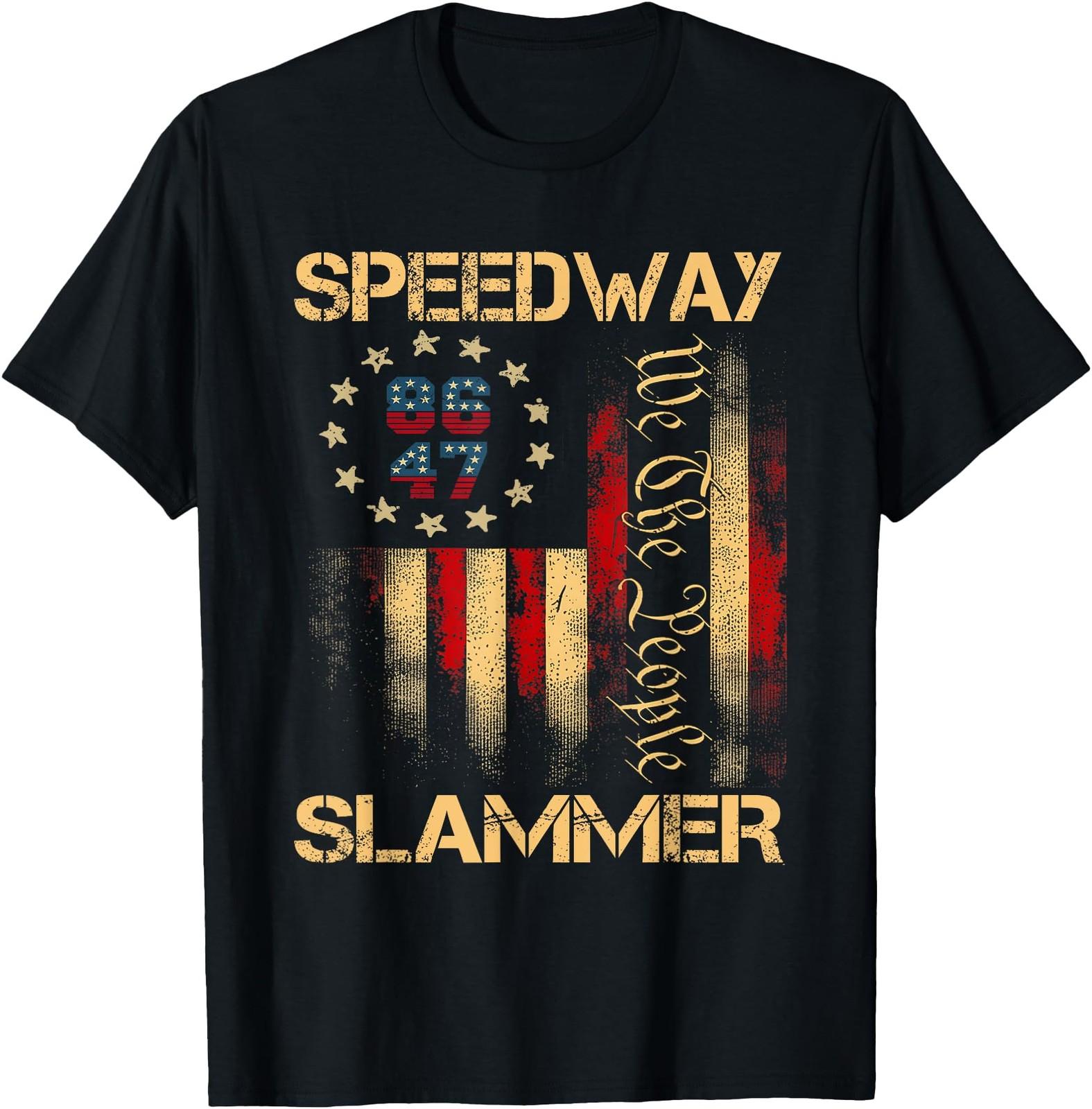 Speedway Slammer Patriotic American Flag Distressed Print T-Shirt S