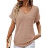 2026 Women's V-neck Summer Waffle Pocket Short Sleeve T-shirt