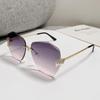 Rahmenlose Große Metall-Sonnenbrille für Damen: Europäischer & Amerikanischer Stil, Farbverlauf UV-Schutz, High-End, Schlankmachender Look