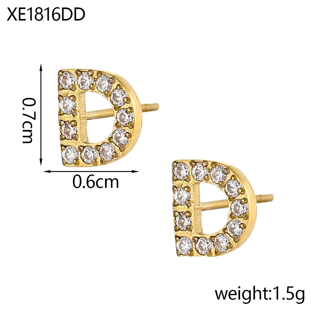 CARLIDANA A-Z Alphabet Initial 26 Letter Stainless Steel Gold Plated Cubic Zircon Paved Fashion Jewelry CZ Stone Stud Earring