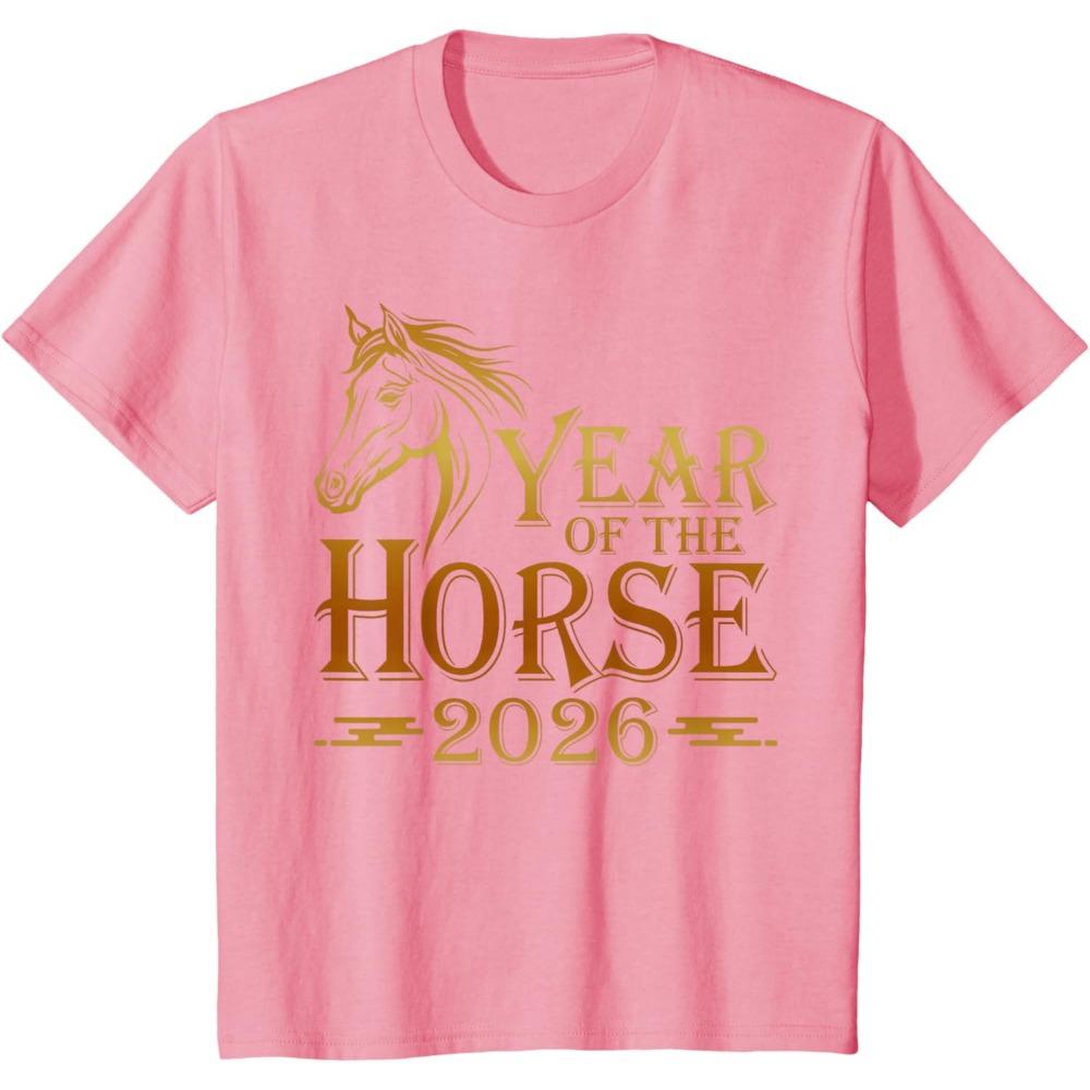 

Year of The Horse Zodiac Happy Chinese Lunar New Year 2026 T-Shirt Women Cotton TShirts Fashion Women Y2k Tops Aesthetic Clothes XL
