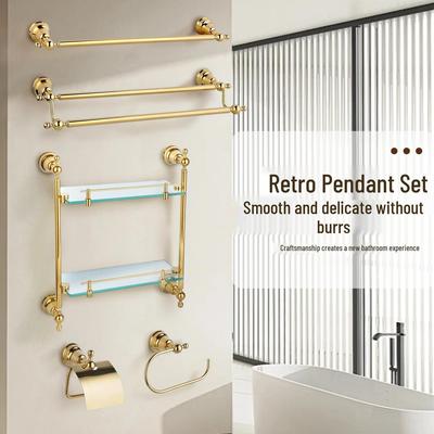 Gold Chrome Plated American Style Towel Rack Set - Retro Bathroom Accessories