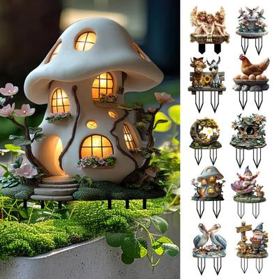 Garden Stake Acrylic Planter Pot Insert Fairy Garden Accessories Flower Pot Decoration Stake for Yard Indoor Outdoor Potted Plants