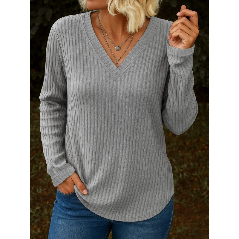 2025 New Autumn and Winter Women's Casual V-neck Long-sleeved Pullover Loose Women's T-shirt