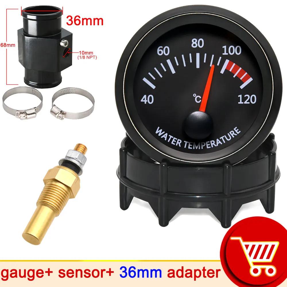 12V 52mm Car Water Temperature Gauge 40~120 ℃ with Water Temp Sensor 10mm Water Temp Joint Pipe 1/8NPT Sensor Adapter Car Racing