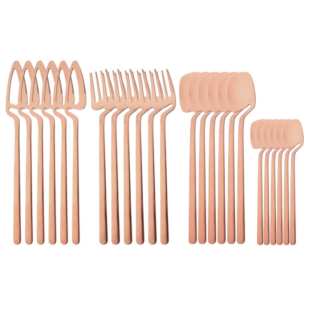 24Pcs Stainless Steel Flatware Cutlery Set Matte Knife Fork Spoon Teaspoon Dining & Kitchen Use Creative Hanging Tableware Set