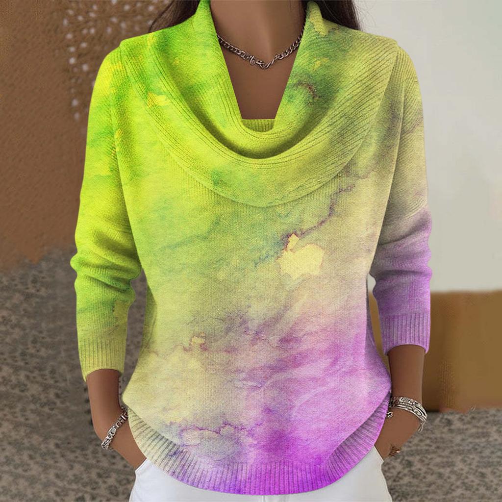 Dámský ležérní a módní svetr s dlouhým rukávem a potiskem, kulatým výstřihem