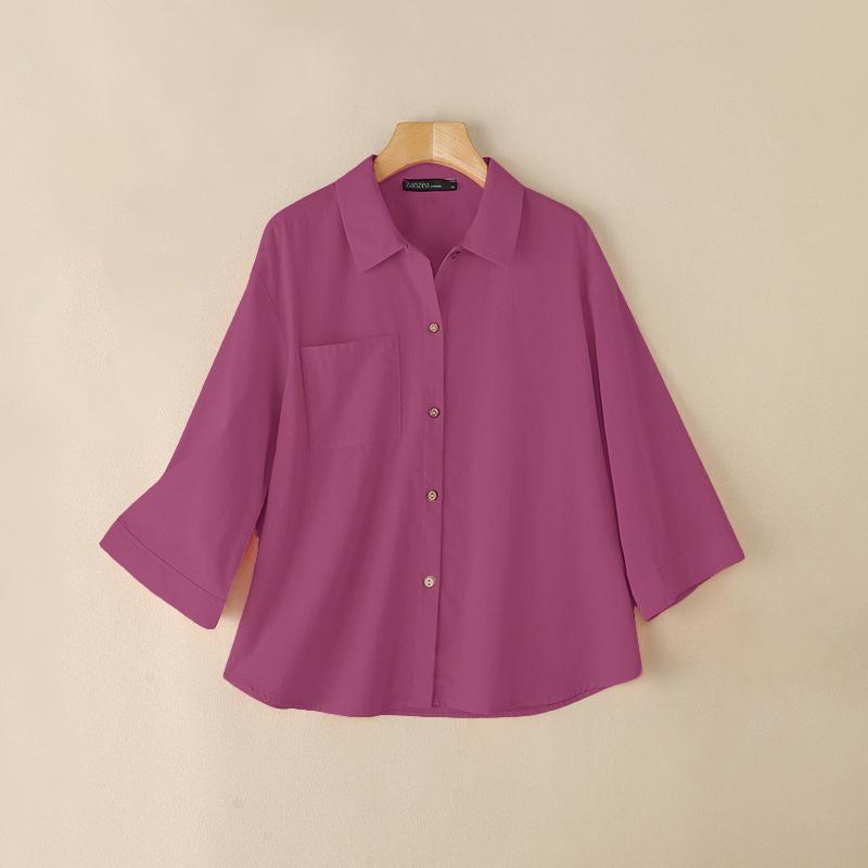 

ZANZEA Женская блузка с отложным воротником, рукавом 3/4, свободного кроя, на пуговицах 5XL