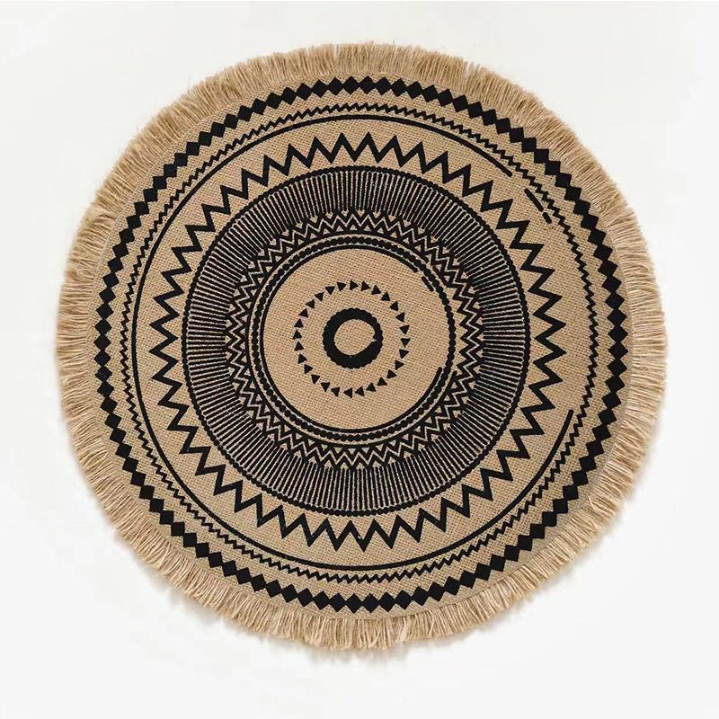 Boho Mandala Round Placemats Heat-Resistant Linen-Cotton Table Mats Washable Non-Slip Dining Decor