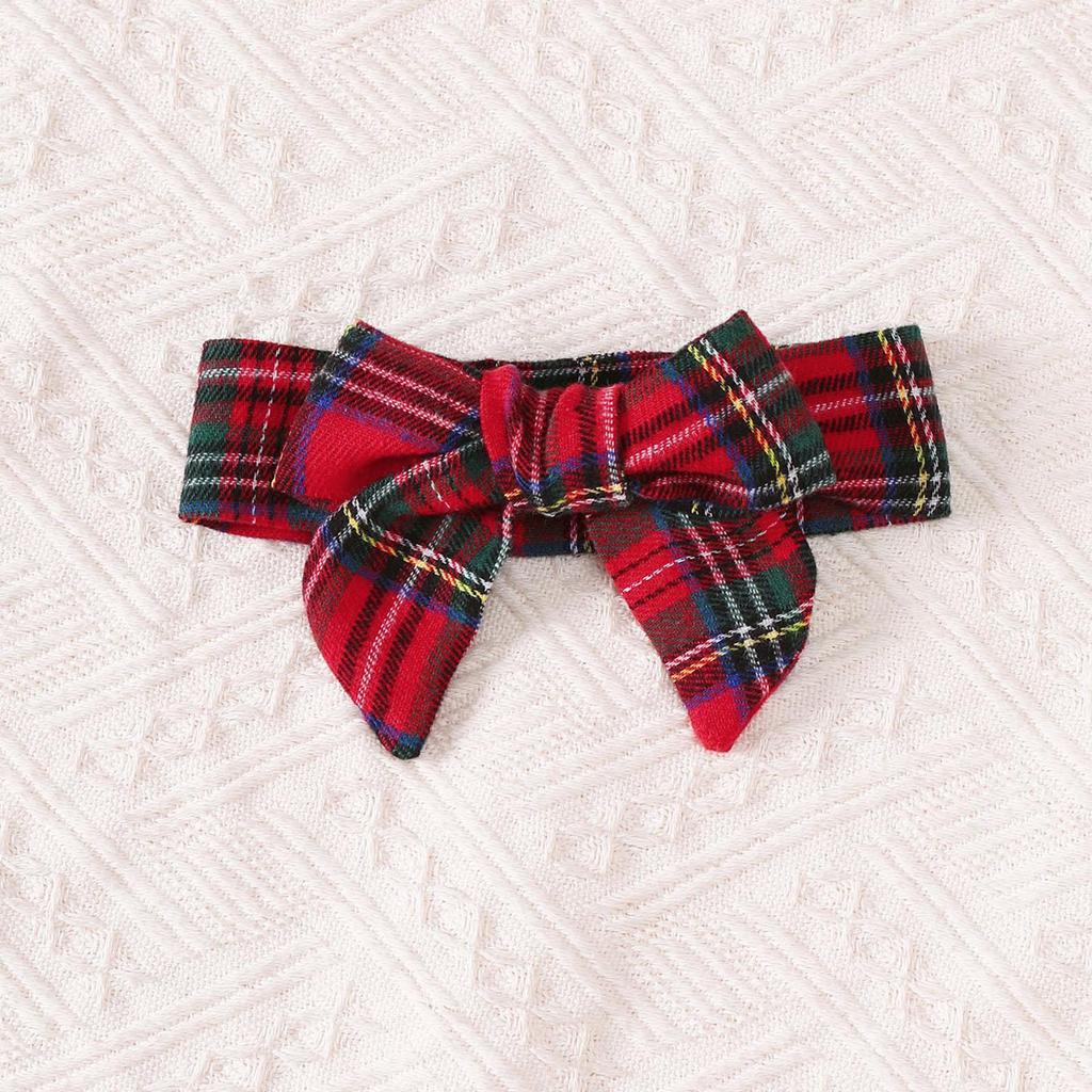 0-18 Mesi Bimba Natale 2 Pezzi Set Vestito a Manica Lunga a Quadri Rossi Fascia con Pizzo e Volant Autunno Abito Principessa Neonato Completo