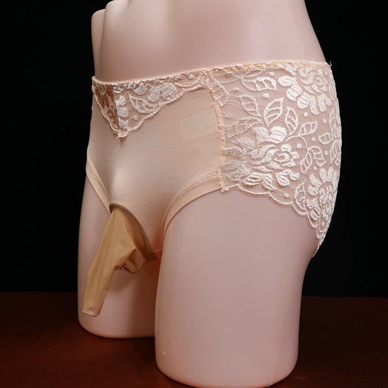 Men's lace underwear with jj cover, sexy sex stockings underwear, ultra-thin and breathable summer fully transparent briefs