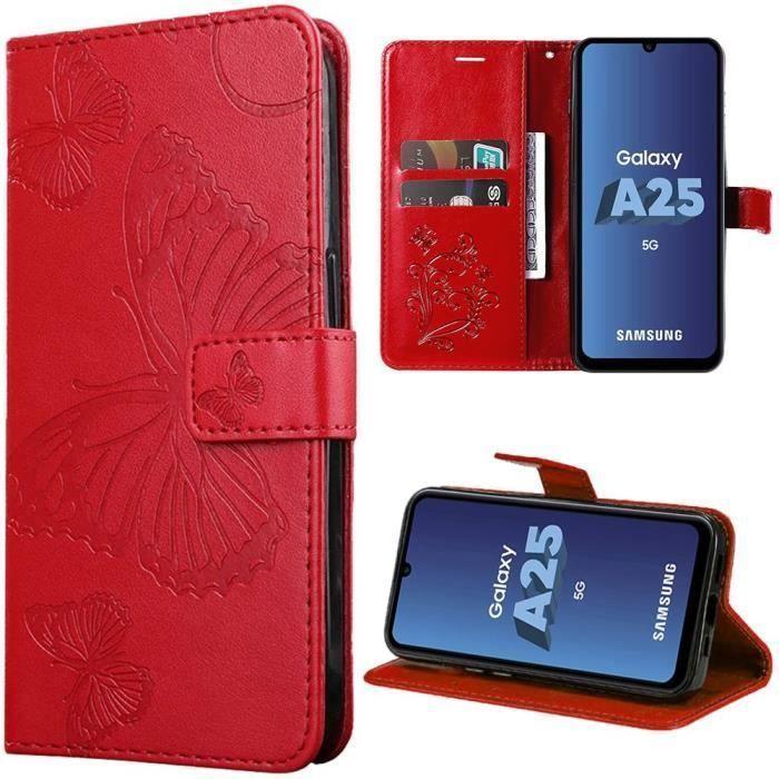 Coque de protection - Samsung - Galaxy A25 5G - Cuir PU - Antichoc - Motif Papillon