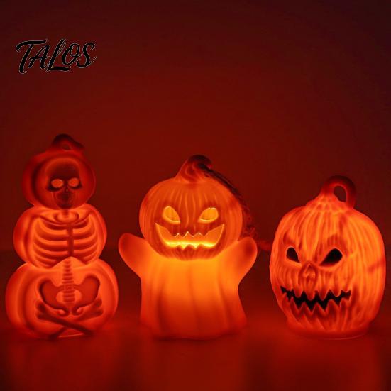 Halloween Craft Activity Supplies Pumpkin Lantern, Spooky Lighted Skeleton Statue, Resin Indoor Outdoor Festival Decor for Porch Table Window