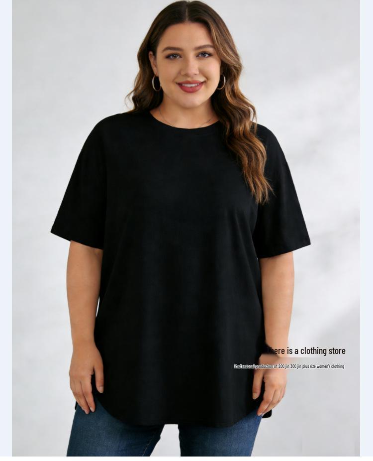 Plus Size Women's 95% Cotton Summer Knit Loose Short Sleeve Solid T-Shirt