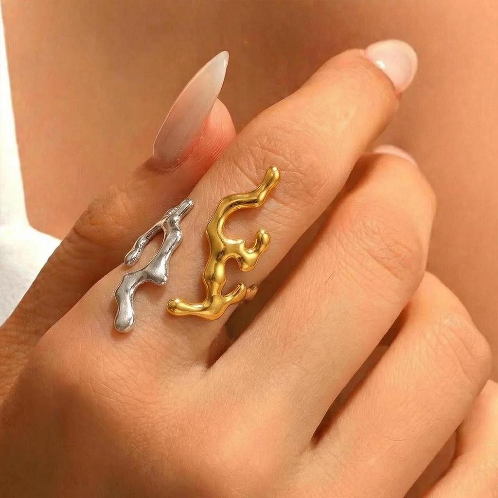 European Ocean Series Coral Stainless Steel Openable Baroque Ring for Women