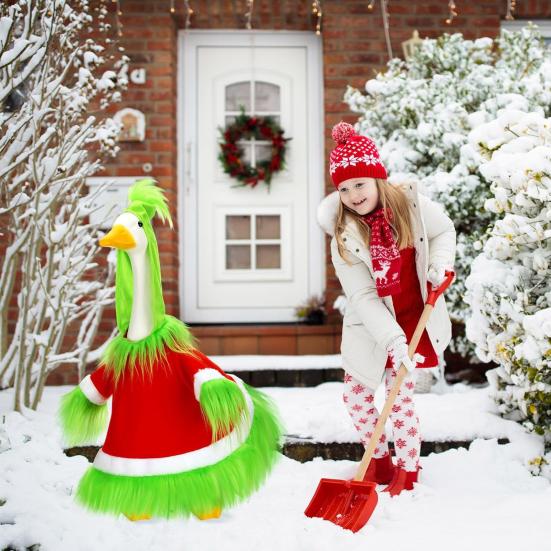 Red Xmas Santa Holiday Costume Christmas Mrs. Claus Goose Outfit Dress for 23" Cement Outdoor Patio Statue Decor
