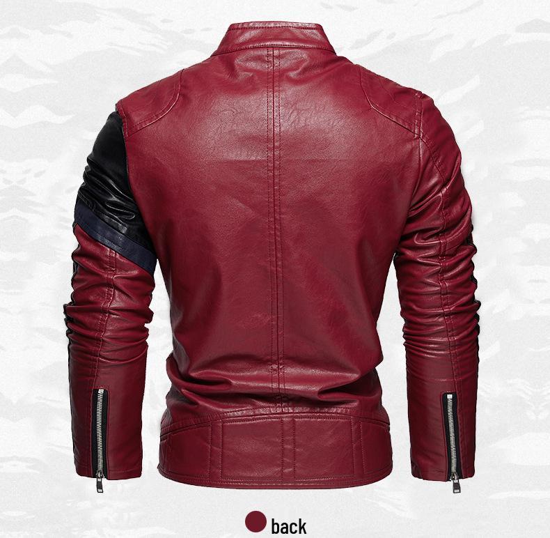 Men's Cross-Border Fashion Slim Fit Motorcycle Jacket with Patchwork & Zipper
