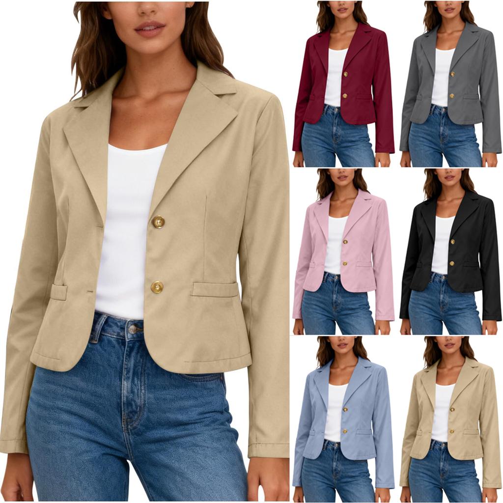 Women's Fashion Color Collar Long Sleeve Button Loose Suit Jacket Coat