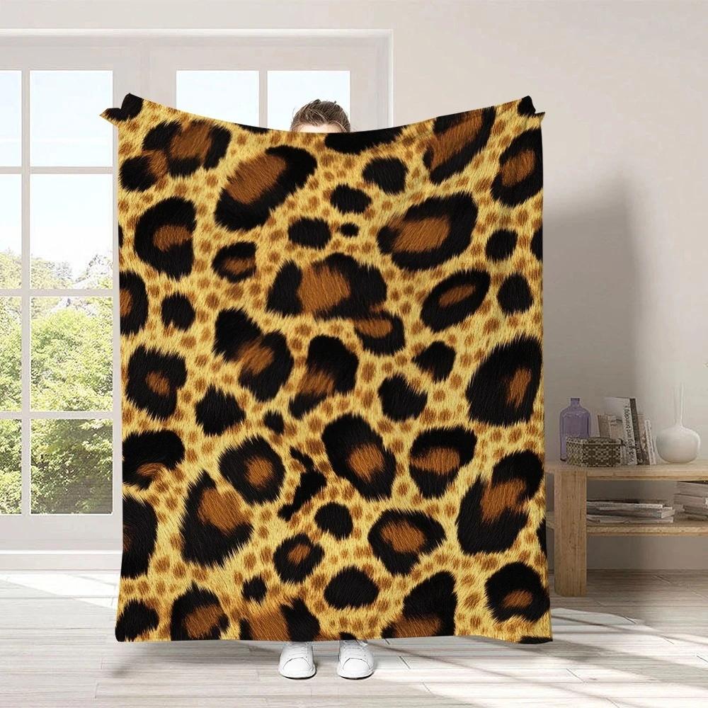 Classic Leopard Print Throw Blanket for Sofa Bedroom Office Relaxation Suitable For Holiday Events And Present Use