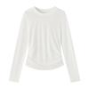 La Chapelle Women's Long-Sleeve Slim-Fit Ruched Crewneck T-Shirt