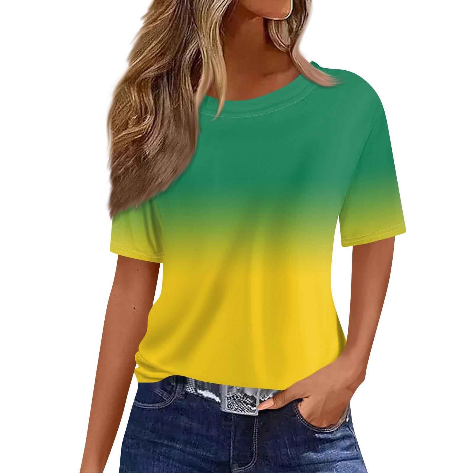 

Women s Fashionable Casual Short Sleeve Print Round Neck Pullover Top XXL зелений